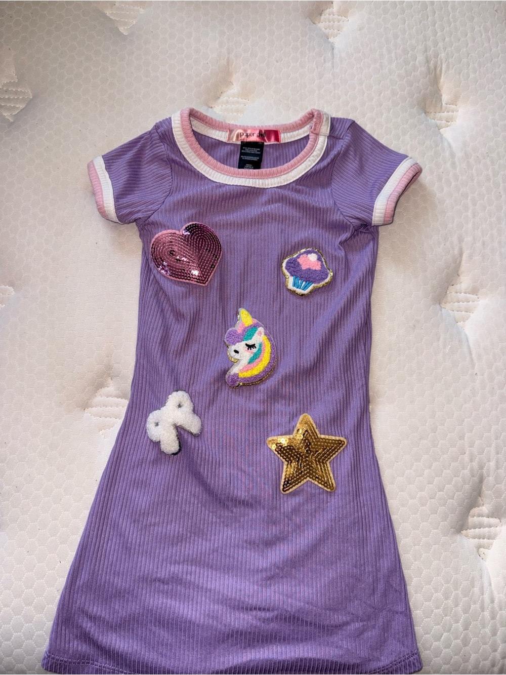 139. Girls' Purple Unicorn Patch Knit Dress 5T